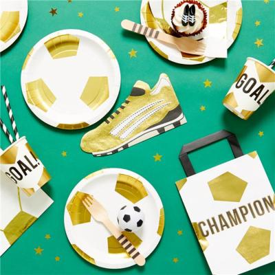 China Disposable Eco-friendly World Cup Football Birthday Party Theme Supplies Plate Cup Napkin Decoration For Boy Or Adult for sale