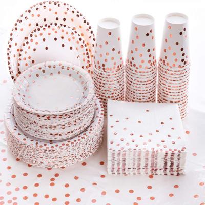 China Disposable Eco-friendly White And Rose Gold Party Supplies Disposable Party Tableware For Bachelor Wedding for sale