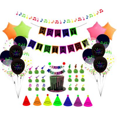 China Disposable Eco-Friendly Black Light Cake Topper In The Dark Glow Party Supplies And Decorations Banner for sale