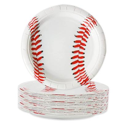 China Food Contaienr 7 Inch Or 9 Inch Round Baseball Party Theme Paper Plates For Boy Or Adult Sport Party Decoration for sale