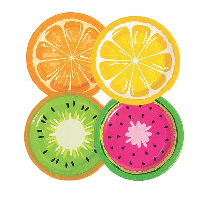 China Food Contaienr Customized Round Tutti Frutti Paper Plate Fruit Party Themes Tableware Decorations Tray for sale