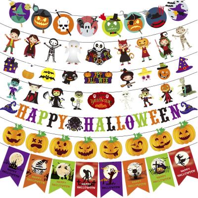 China Halloween Festival Decoration Halloween Decorations Bat Pumpkin Paper Halloween Flag Halloween Spider Bats Paper Strings Garland Flag for sale