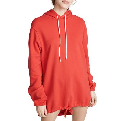 China Anti-Wrinkle Fleece Drop Shoulder Drawstring Hooded Oversized Sweatshirts Mini Dress Women Casual for sale