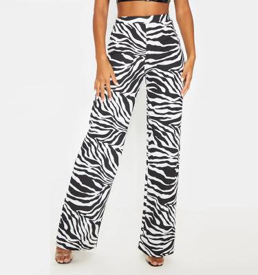 China Anti-Wrinkle Zebra Print Elastic Waistband Wide Leg Pants Casual Pants Women for sale