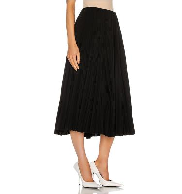 China Wholesale High Quality Anti-Static Black Chiffon Pleated A Line Midi Skirt Women Daily Wear for sale