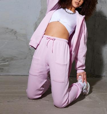 China Oversized Anti-pilling Drawstring Zipper Up Elastic Hoodie Waist Joggers Sports Pants Women Set Two Piece Tracksuit for sale