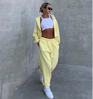 China Anti-pilling Cropped Zipper Hoodie Elastic Waist Joggers Sports Sweatpants Set Two Piece Tracksuit Women for sale