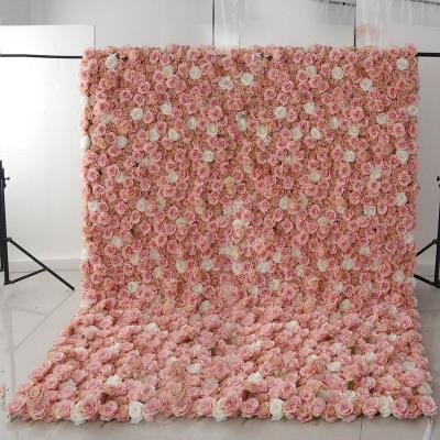 China Warm white artificial flower wall 3d rose hydrangea flower wall backdrop for wedding event stage decoration for sale