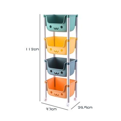 China Custom Logo OEM Durable Hot Selling Plastic Children's Amazon Movable 1-4 Layer Custom Storage Rack With Wheels Kids Toys for sale