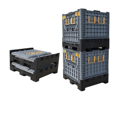 China 700L Collapsible Stackable Plastic Collapsible Pallet Box With Wheel for sale