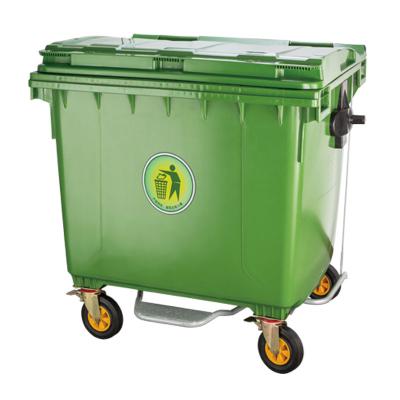 China Sustainable 1100l Pedal Large Plastic Waste Bin Bin With Wheels for sale