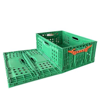 China Large Sustainable Heavy Duty Durable Vegetable Collapsible Fruit Mesh Collapsible Agriculture Plastic Crate With Handles for sale