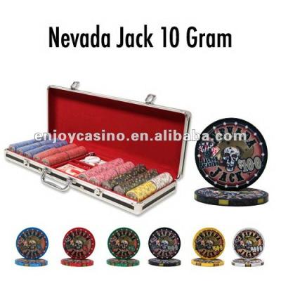 China 10g Casino Ceramic Nevada Jack Poker Chip Set with Black Aluminum Case - 500 Pieces for sale