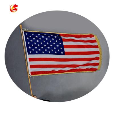 China Scrolling Satin Holiday USA Star Fold Embroidered Fan Flag for sale