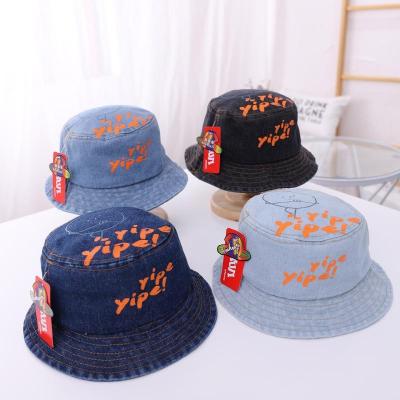 China Fashion Summer Wholesale Designer Embroidered Printed Logo Cotton Denim Baby Kids Custom Bucket Hat for sale