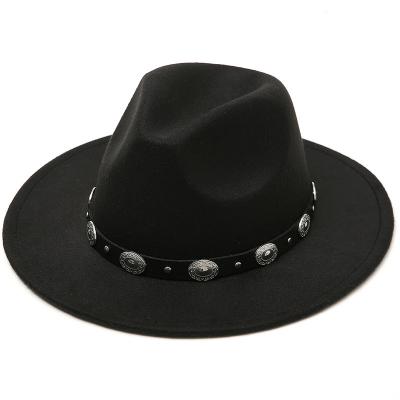 China Wholesale Cheap Image Unisex Flat Wool Felt Dress Cowboy Wide Brim Custom Fedora Hats For Women Men for sale