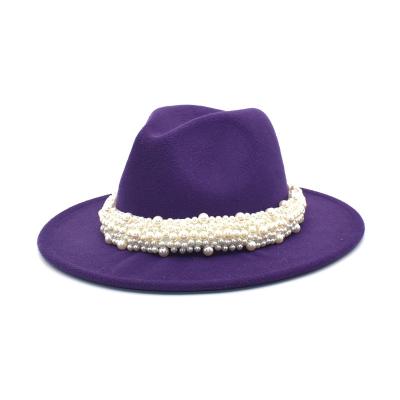 China 2022 luxury new arrival fashion spearl picture women ladies design vintage church formal wool brim felted hat wide hat for sale