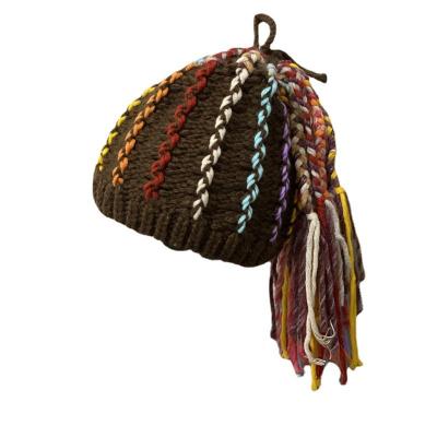 China Fashion COMMON Female Male Reggae Dirty Braids Warm Funny Trend Colorful Slouchy Wig Women Knit Ponytail Winter Hats Skullcap for sale