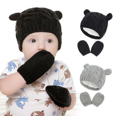 China COMMON Hot Selling Soft Knitted Toddler Newborn Infant Winter Knit Gloves Set Baby Logo Custom Embroidered Beanie for sale