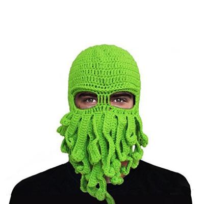 China Octopus JOINT Handmade Funny Beanie Green Party Mask Cosplay Costume Balaclava Halloween Knitting Hat for sale