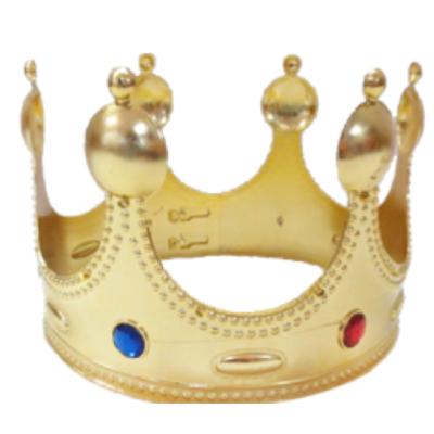 China King And Queen Gold Crown Latest Arrival 2022 New Plastic Crown And Tiara Costume With Various Coloring Plastic Jeweled Stone for sale