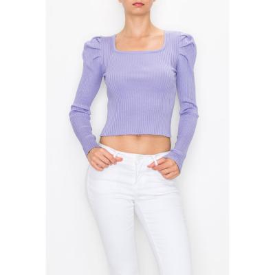 China Cost Effective OEM U Neck Hot Sale Anti-wrinkle Size Purple Long Sleeve Tops For Women for sale