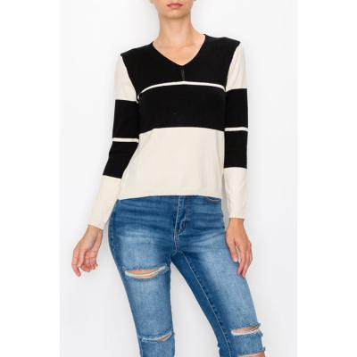 China New Design Women Sweater New Arrivals Anti-wrinkle Color Block White And Black Sweater for sale