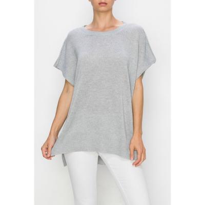 China OEM Anti-pilling High Quality Color Gray Round Neck Short Sleeve Over Size Women Loose Top Sweater for sale