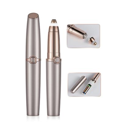 China Portable Electric Battery Operated Mini Painless Lady Mini Eye Brow Shaver Razor LED Eyebrow Trimmer Hair Remover for sale