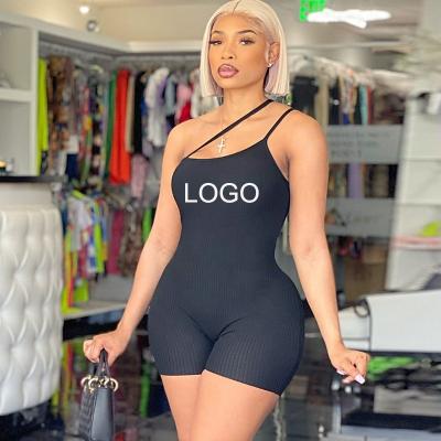 China Custom Logo Casual Solid Color Sleeveless QUICK DRY Basic Sportswear Bodycon Romper Women One Piece Overalls for sale