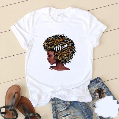 China Wholesale Anti-Wrinkle T-shirts Loose Short Sheaths O Neck Solid Color Melanin Black Girl Print Women Custom T-shirts for sale