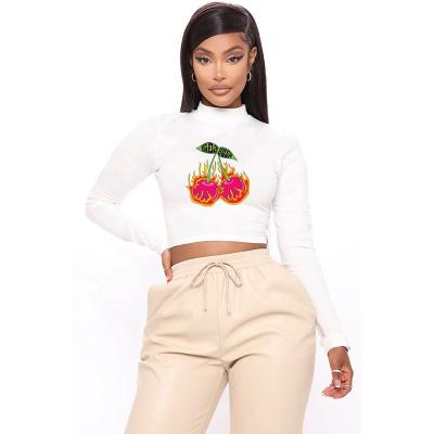 China High Quality Printed Anti-Wrinkle Crop Tops Custom Made Ladies Wear Fashion Sexy Crop Tops Long Sleeve T-Shirt for sale