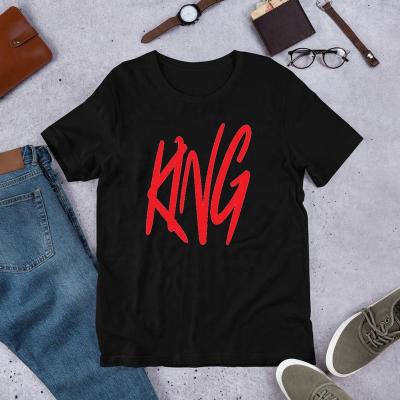 China New Loose Fit Anti-wrinkle T-shirts Short Sleeve O Neck Solid Color King Print Man Casual Black T-shirts for sale