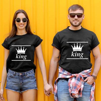 China New Design Summer QUICK DRY Graphic Stitch High Quality Cotton Couple T Shirt King Letter Print Women T-shirt for sale