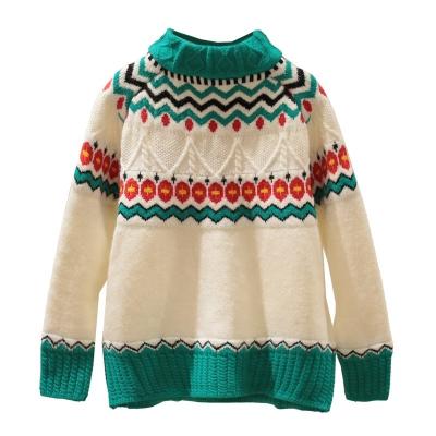 China Customized Girls High Neck Anti Shrink Long Sleeve Sweater With Wave Pattern Jacquard Computer Knitted Pullover for sale