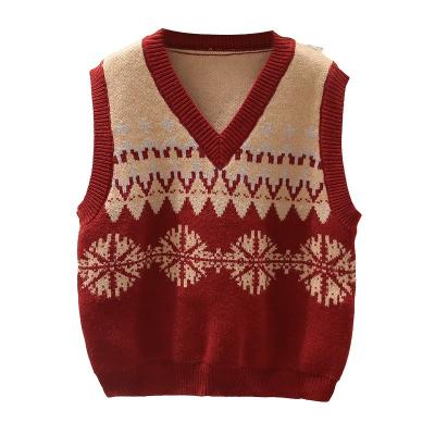 China Kids and Girls V-Neck Sweater V-Neck Sweater Pattern Jacquard Geometric Computer Knitted Baby Sweater Breathable Customized Sweater for sale