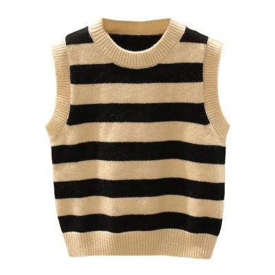 China Customized Sweater Baby Girls Kids O-Neck Vest Zebra Stripe Computer Knitted Breathable Pullover Sweater for sale