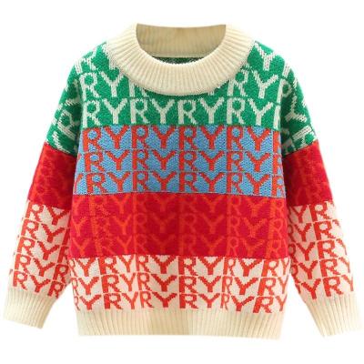 China Kids and Girls Multicolor O-neck Sleeve Sweater Letter Pattern Jacquard Computer Knitted Long Sleeve Sweater Anti-Shrink Customized Sweater for sale