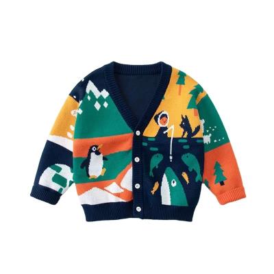 China OEM & ODM Custom Fashion Wholesale Kids Sweater Cotton Baby Knitwear Cardigan Knit Winter Toddler Boys Penguin Pattern Sweater for sale