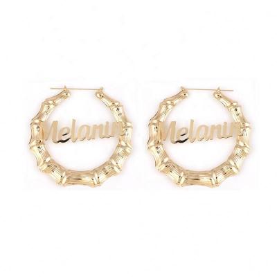 China Personalized Custom Made Bamboo Circle Earrings Melanin 18k Gold 9CM Letter Huge Bamboo Circle Earrings Punks for sale