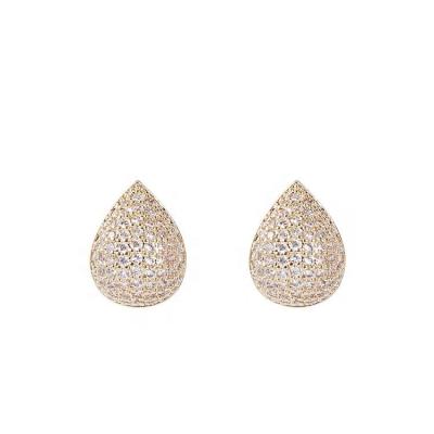 China CLASSIC 925 Sterling Silver Needle 18k Gold Plated Full CZ Crystal Water Drop Earrings Micro Pave Cubic Zircon Teardrop Stud Earrings for sale