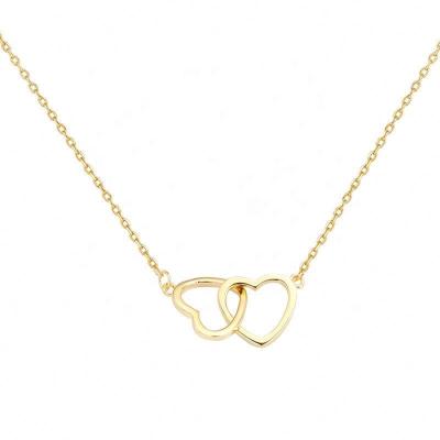 China CLASSIC Valentine's Day Stainless Steel 18k Gold Plated Hollow Heart Shaped Double Heart Titanium Steel Love Heart Necklace for sale