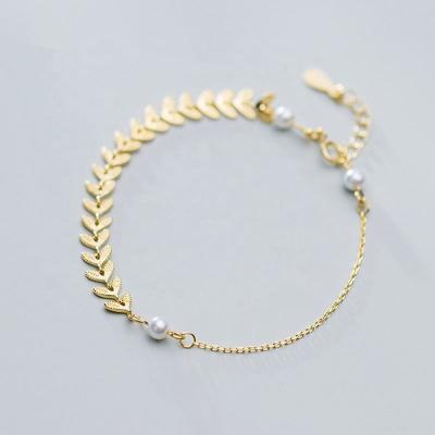 China Nickel Free Lead Free Style S925 Korean Sterling Silver Wheat Ears Bracelets 925 Adjustable Pure Silver Bead Leaves Chain Bracelet For Girls Gifts for sale