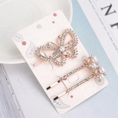 China Shiny Fashion Girlfriend Gift Women 3 Pc/set Butterfly Pearl Rhinestone Accessories Jewelry Hair Clips for sale