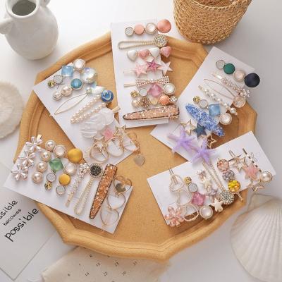 China Unique Design Creativity 8Pcs/Set Hair Accessories Cut Hair Clip Pearl Women Embellished Starfish Flower Heart Star Bowknot Mermaid Hair Pin And Clips for sale