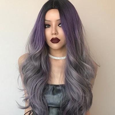 China Parrucca Long Synthetic Wig 28 Inches Long Purple Ombre Cosplay Synthetic Wigs Silky Hair Wigs With Hairline Pre Plucked for sale