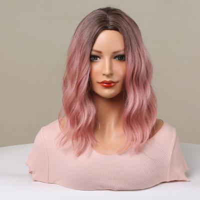 China Peruki Wig New Fashion High Temperature Fiber Dark Pink Root Synthetic Hair Long Synthetic Wigs for sale