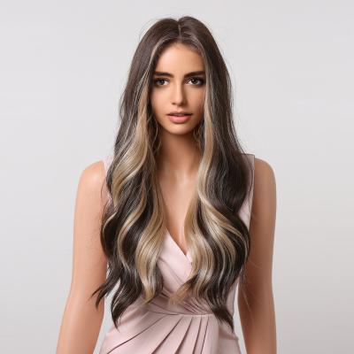 China Long Synthetic Wig 26 Inches Brown With Long Blonde Synthetic Wigs Body Wave Hair Pre Plucked Wigs for sale