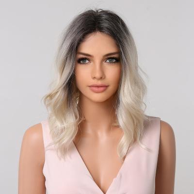 China Long Wig Peluca Synthetic Daily Natural Dark Blonde Root Wigs Wavy Wigs Heat Resistant for sale