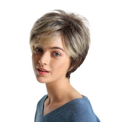 China New Fashion Short Synthetic Wig Hair Silky Short Layered Mixed Synthetic Wigs For White Women Heat Resistant for sale